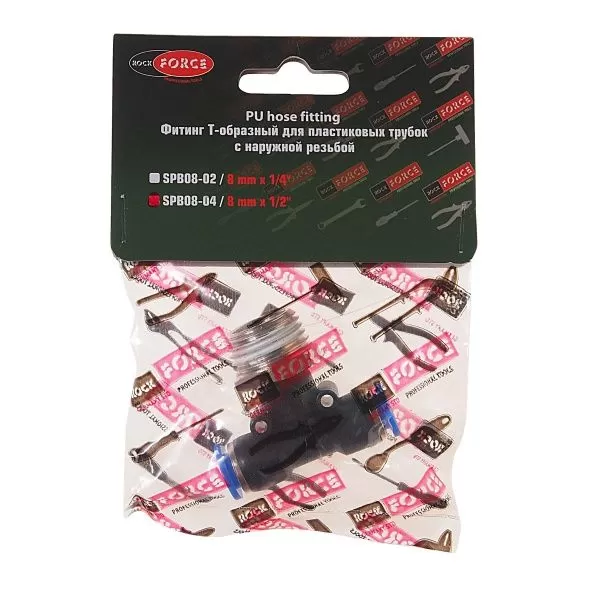 Фитинг  RF-SPB08-04 Т-образный  для пластиковых трубок 8мм с наружной резьбой 1/2" ROCKFORCE /1 NEW
