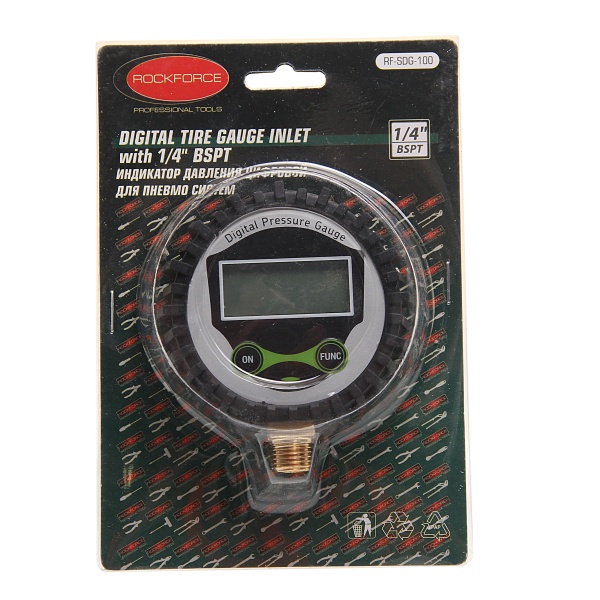 Индикатор давления RF-SDG-100 цифровой для пневмосистем 1/4"(Psi, Kpa, Bar, Kgf/cm2), в блистере ROC