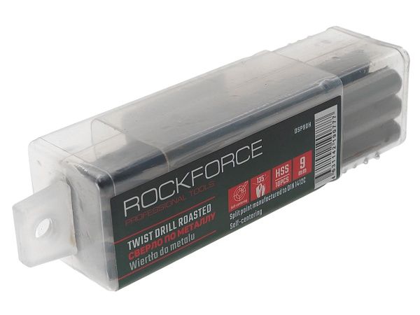 Сверло по металлу 9мм HSS+Co(10шт), в пластиковом футляре  ROCKFORCE /1