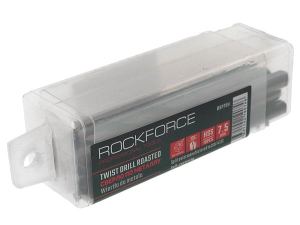 Сверло по металлу 7.5мм HSS+Co(10шт), в пластиковом футляре  ROCKFORCE /1